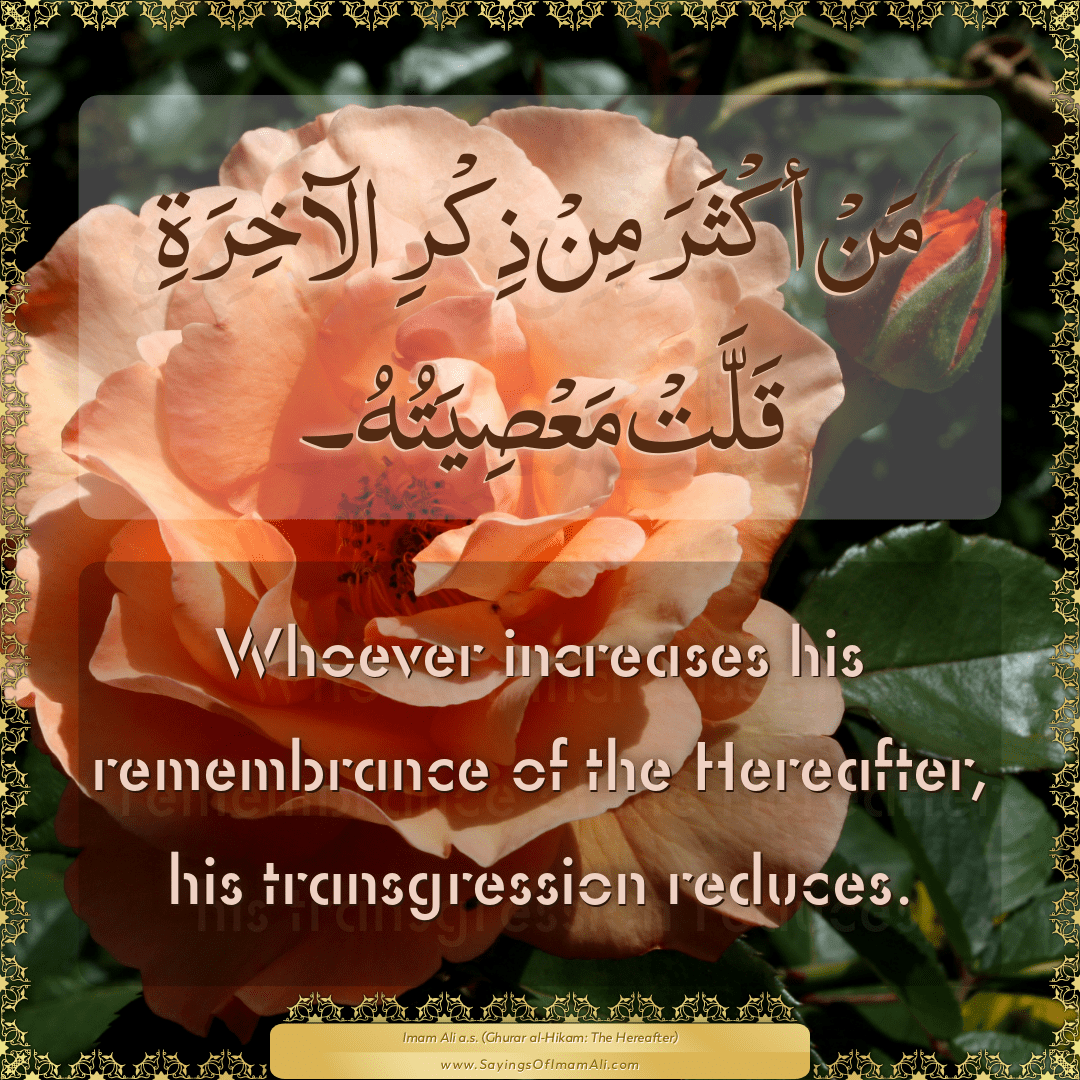 Whoever increases his remembrance of the Hereafter, his transgression...